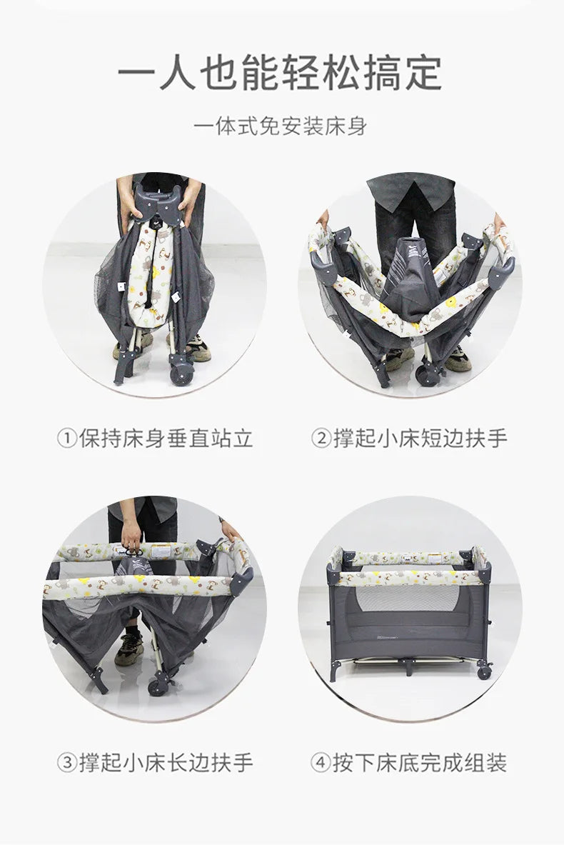 Culla per neonati 3 in 1, lettino da affiancare al letto, box portatile da viaggio con fasciatoio e giocattoli