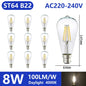 Confezione da 10 lampadine a filamento LED per E27 B22 220V 240V 4W 6W 9W Lampadine a LED bianche calde Lampada in vetro vintage