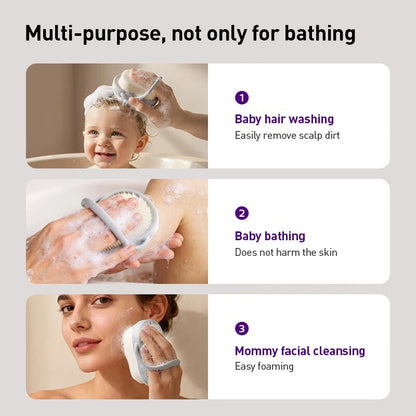 Philips Avent Spazzola per il lavaggio e il massaggio del bambino, doppia funzione, colore grigio nebbia, spazzola da bagno in morbido silicone per bambini da 0 a 12 anni