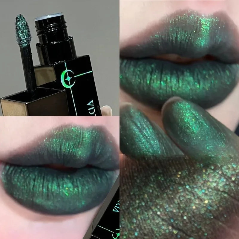 Rossetto Nero Opaco Scintillante Rosso, Lucidalabbra Punk Gotico, Trucco di Halloween, Rossetto in Mousse, Rossetto Impermeabile Anti-sbavature, Tinta Labbra