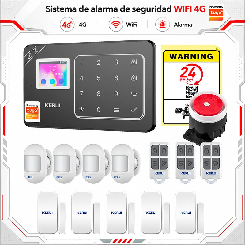 Sistema di Allarme Domestico KERUI WIFI 4G GSM Compatibile con App Tuya Smart Life, Alexa e Google, Sicurezza Wireless per Casa 433MHz