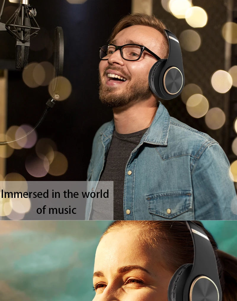 EOENKK T8 Cuffie wireless Bluetooth 5.3 con audio surround stereo, pieghevoli, per sport, a bassa latenza, per gaming, con riduzione del rumore
