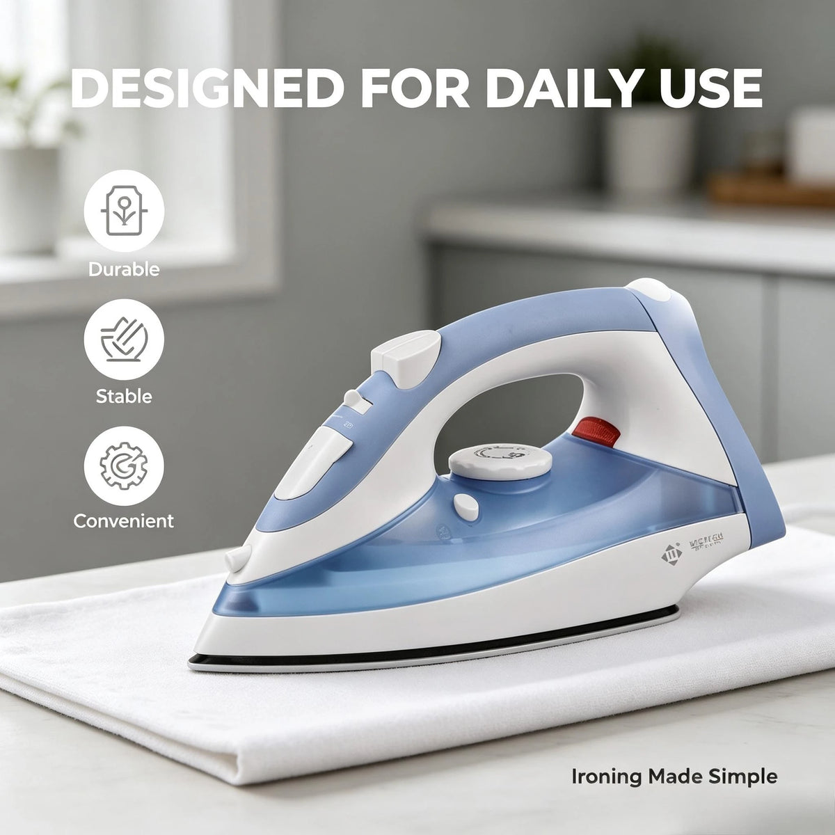 Ferro da Stiro a Vapore 2200W con Piastra in Ceramica, Funzione di Auto-Pulizia, Serbatoio d'Acqua da 170ml per Rimozione Pieghe da Tessuti e Vestiti, Elettrodomestico