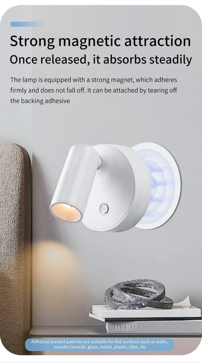 Faretto LED ricaricabile USB Lampada da parete magnetica senza fili Sensore tattile Dimmerabile Faretto per camera da letto per porta dell'armadio a 3 colori