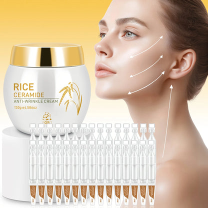 Set di 31 pezzi per la cura del viso anti-rughe a base di riso con ceramidi e collagene, crema e siero anti-rughe per un'idratazione profonda, rassodante e levigante, trattamento anti-età/anti-rughe che rende la pelle più g