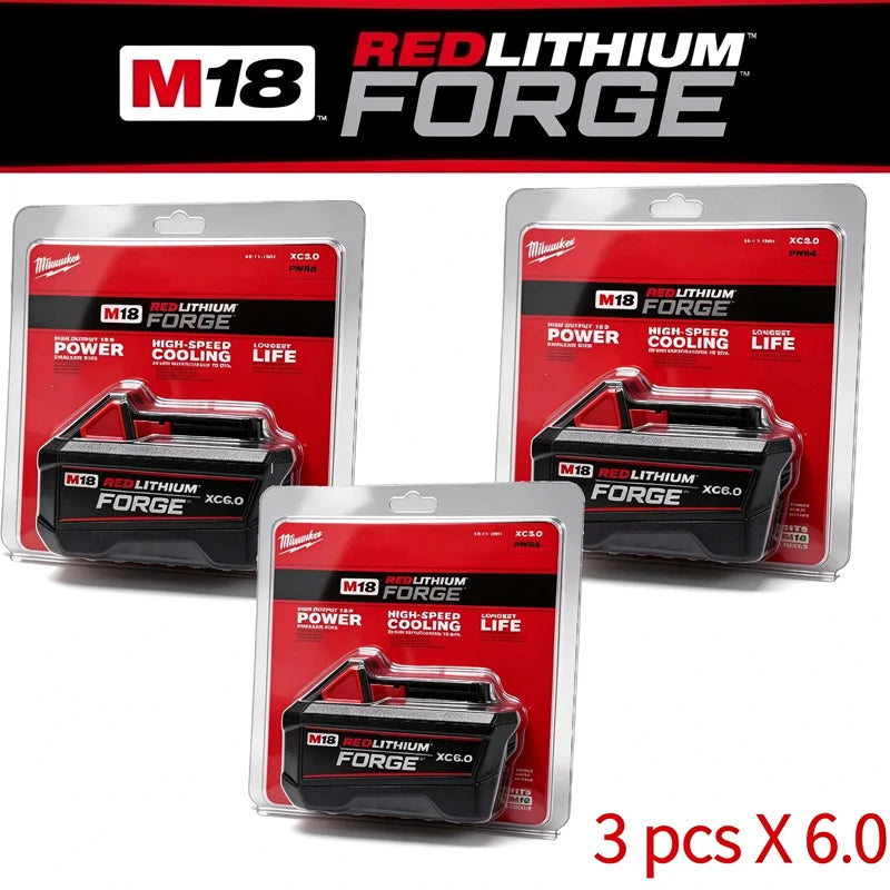 Milwaukee 100% M18 REDLITHIUM FORGE 6.0 Batteria – Ioni di Litio Standard, 18V, 48-11-1861 Per Tutti gli Utensili Elettrici a Batteria della Serie M18