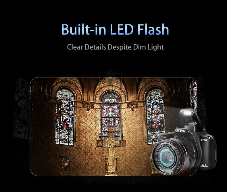 Ordro 4K Fotocamera digitale 12x Zoom ottico Videocamera per fotografia Messa a fuoco automatica 2024 Nuovo Vlog Camara Flash LED integrato