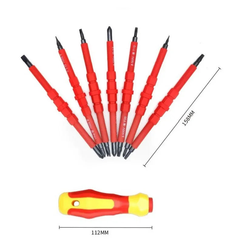 Kit di Attrezzi per Elettricisti 15 Pezzi, Set di Cacciaviti Isolati 1000V con Punte Magnetiche Piatte, Phillips, Pozidriv e Torx