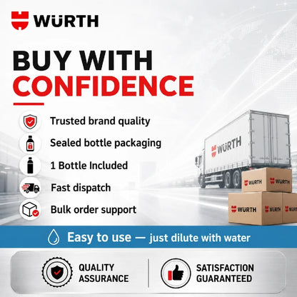 Liquido Lavavetri Concentrato Wurth 1:100, Detergente per Vetri Auto, Rimuovi Pellicola Oleosa e Residui di Insetti, Additivo per Tergicristalli 32ml