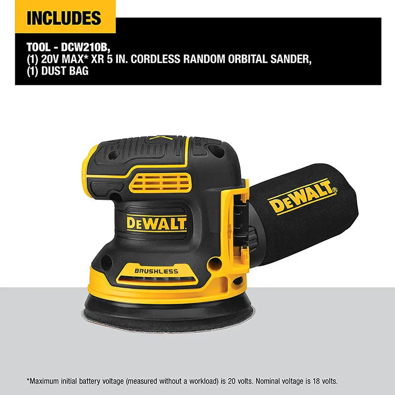 DEWALT DCW210 20V Levigatrice orbitale senza spazzole Cordless a velocità variabile Palmare Vibrazione Lucidatura Utensili elettrici per la lavorazione del legno