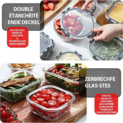 Set di 12+4 Contenitori in Vetro per Alimenti con Coperchi Ermetici, Contenitori Impilabili a Prova di Perdite per Preparazione Pasti, Scatole in Vetro Sicure per Frutta, Verdura, Cibi Cotti, Organizzazione Dispensa