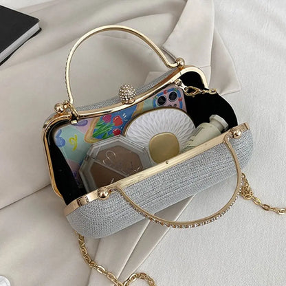 Borsa da sera da donna con perline da sposa Borsa da pranzo Borse a tracolla a catena Elegante pochette con strass Borsa da sera a forma di uovo