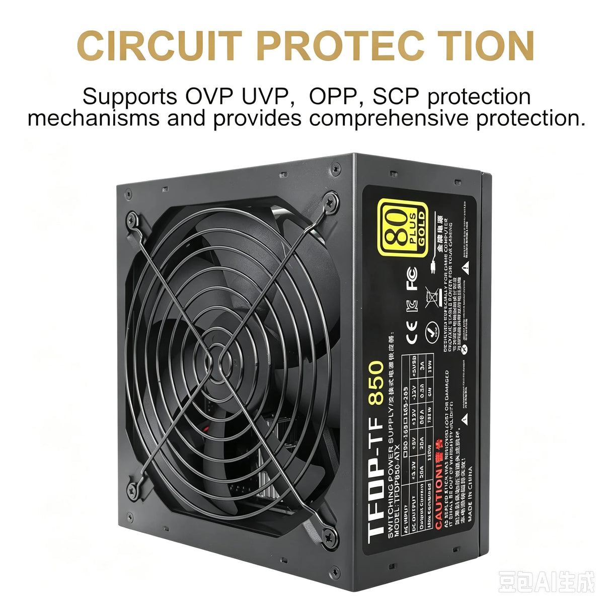 Alimentatore oro 850w 80 Plus 110V/220V Sorgente PC PFC attivo modulare completa per alimentatore per computer da gioco Alimentatore video
