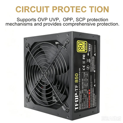 Alimentatore oro 850w 80 Plus 110V/220V Sorgente PC PFC attivo modulare completa per alimentatore per computer da gioco Alimentatore video