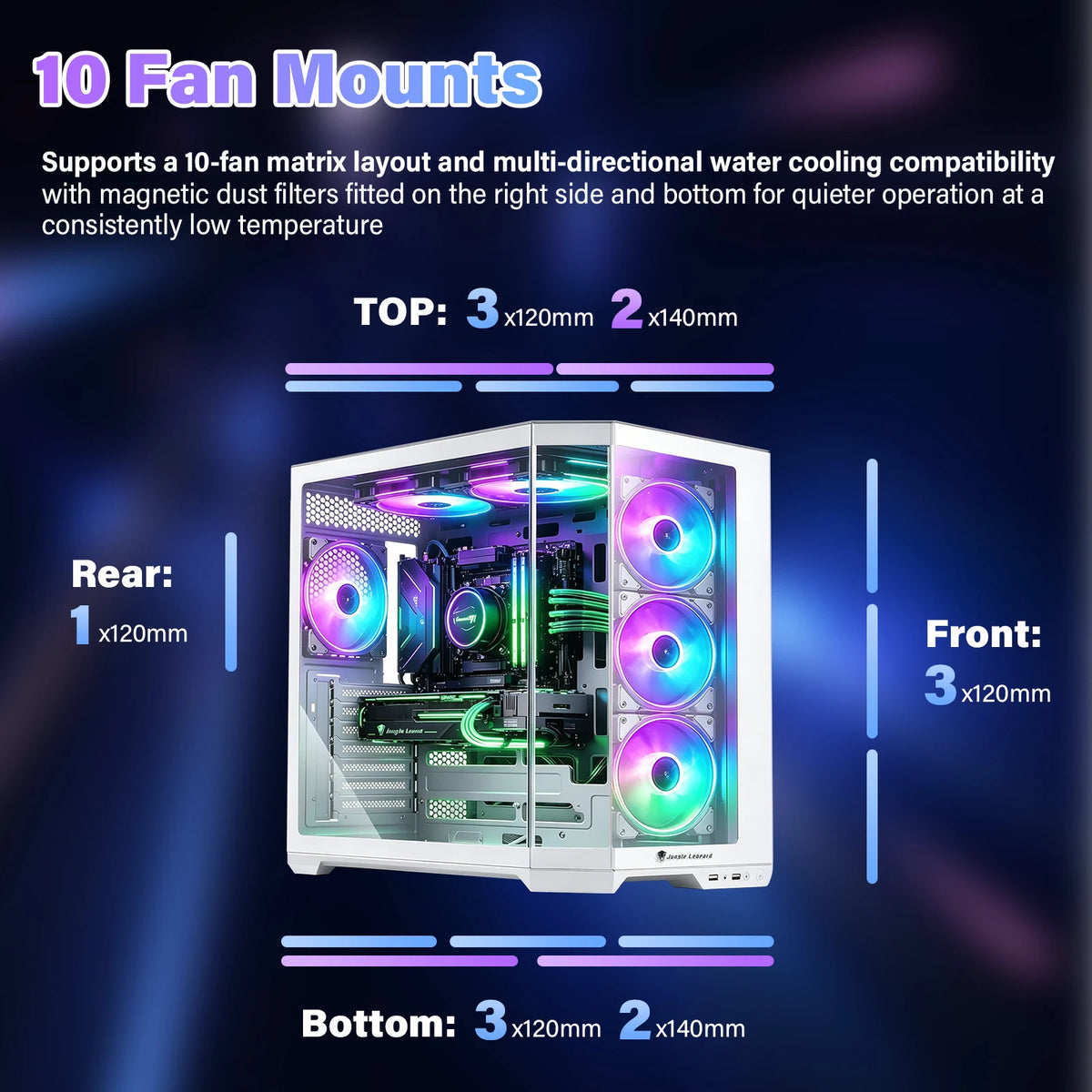 Case per PC ATX, con elevata capacità di circolazione dell’aria, struttura modulare per PC desktop, dotato di pannelli in vetro temperato sul frontale e sui lati, compatibile con schede madri ITX, MATX ed EATX.