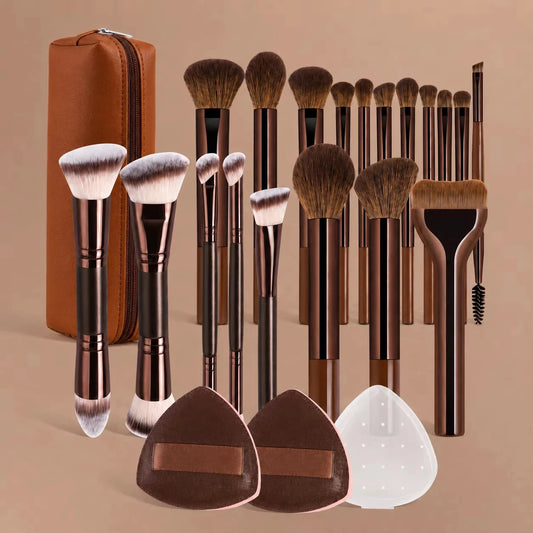 Set di Pennelli, Include 14 Pennelli per il Trucco + 1 Borsa per il Trucco + 2 Spugne per il Trucco, Contiene Pennello per Fondotinta, Pennello per Blush