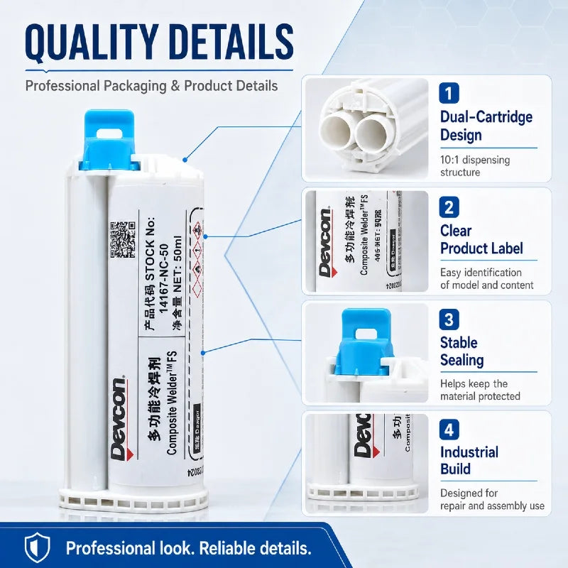 Adesivo Strutturale Bicomponente in Metacrilato Devcon 14167 FS 50ml, Colla a Rapida Asciugatura per Riparazione di Metallo, Plastica e FRP