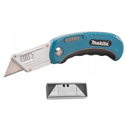 Coltello multiuso Makita con lame a scatto, caricamento facile, lame extra retrattili, impugnatura comoda in gomma, strumento manuale combinato completo