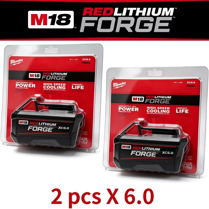 Milwaukee 100% M18 REDLITHIUM FORGE 6.0 Batteria – Ioni di Litio Standard, 18V, 48-11-1861 Per Tutti gli Utensili Elettrici a Batteria della Serie M18