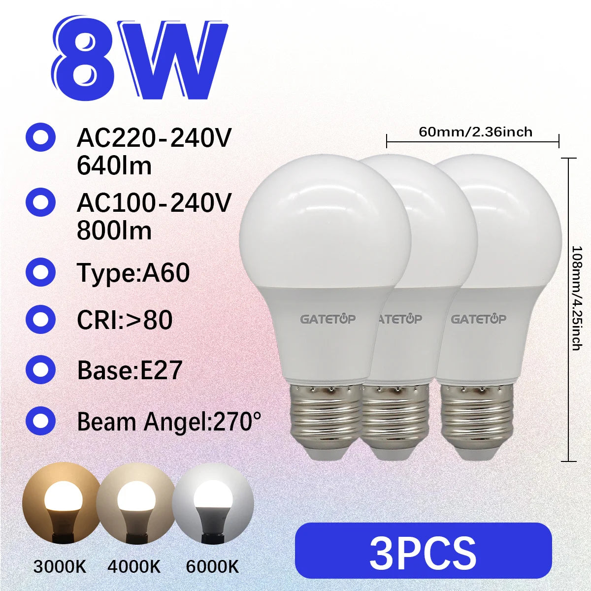 1-10 Pezzi Lampadine LED 8W AC 110V 220V E27, Illuminazione Calda e Diurna, RA80, per Casa, Lampade di Alta Qualità