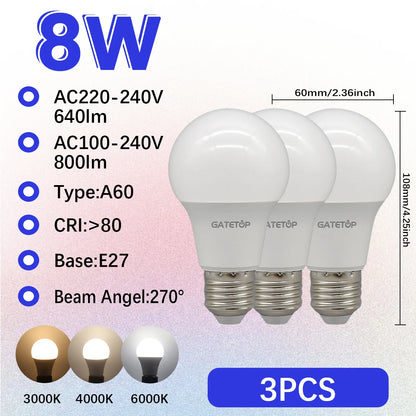 1-10 Pezzi Lampadine LED 8W AC 110V 220V E27, Illuminazione Calda e Diurna, RA80, per Casa, Lampade di Alta Qualità
