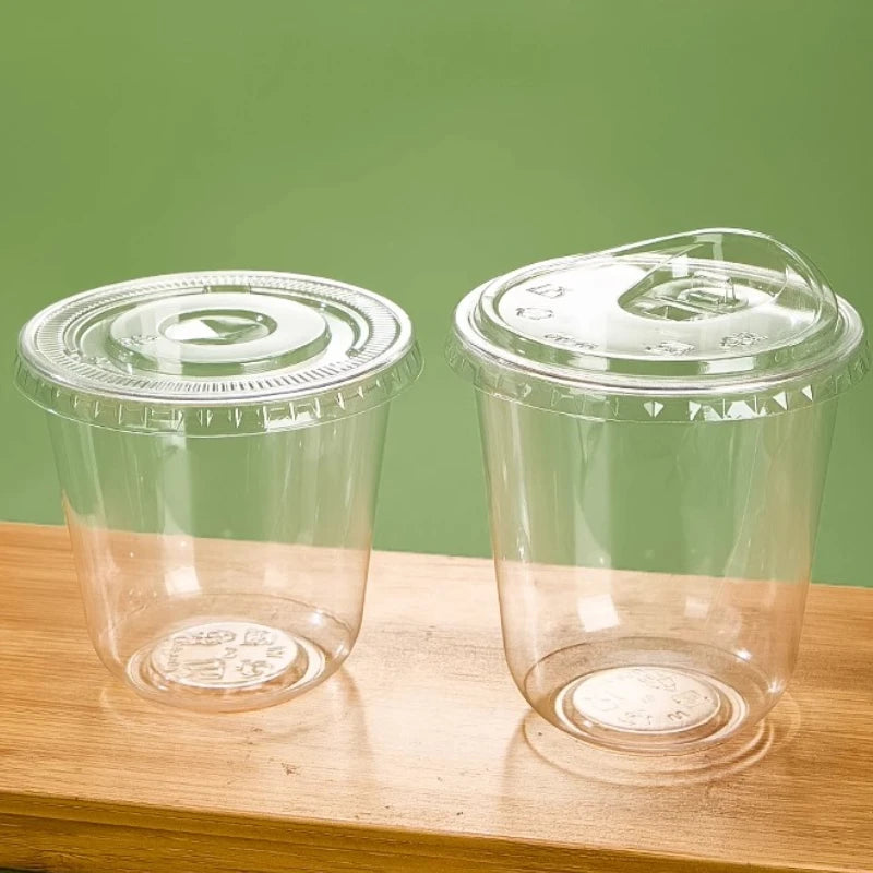 Tazza di plastica monouso per bevande fredde a forma di U, calibro 90, materiale PET, tazze da caffè trasparenti con coperchio, bicchiere da tè al latte sigillato