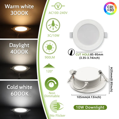 Faretto da incasso a LED da 2 pezzi AC120V 220V Faretto da incasso a soffitto rotondo 6000K Camera da letto interna per illuminazione domestica Lampada spot a LED