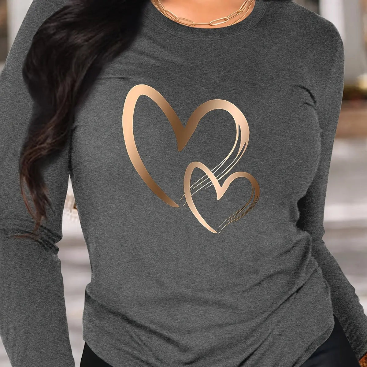 Abbigliamento primaverile e autunnale da donna in cotone 100 T-shirt stampata con cuore colorato Manica lunga Girocollo Top casual