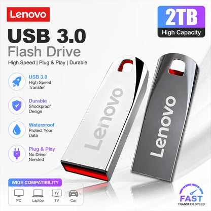 Pendrive USB 3.0 ad alta velocità di Lenovo, in metallo, unità flash portatile per l’archiviazione esterna di dati, disponibile in diverse capacità: 128 GB, 64 GB, 1 TB, 512 GB, 256 GB.