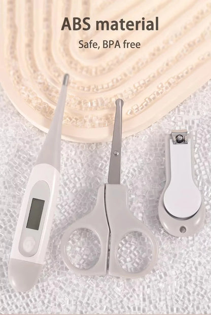 Kit per la Cura del Neonato 9 Pezzi con Tagliaunghie, Spazzola per Capelli, Pettine, Termometro, Set Essenziale per l'Igiene del Bambino, Kit da Viaggio