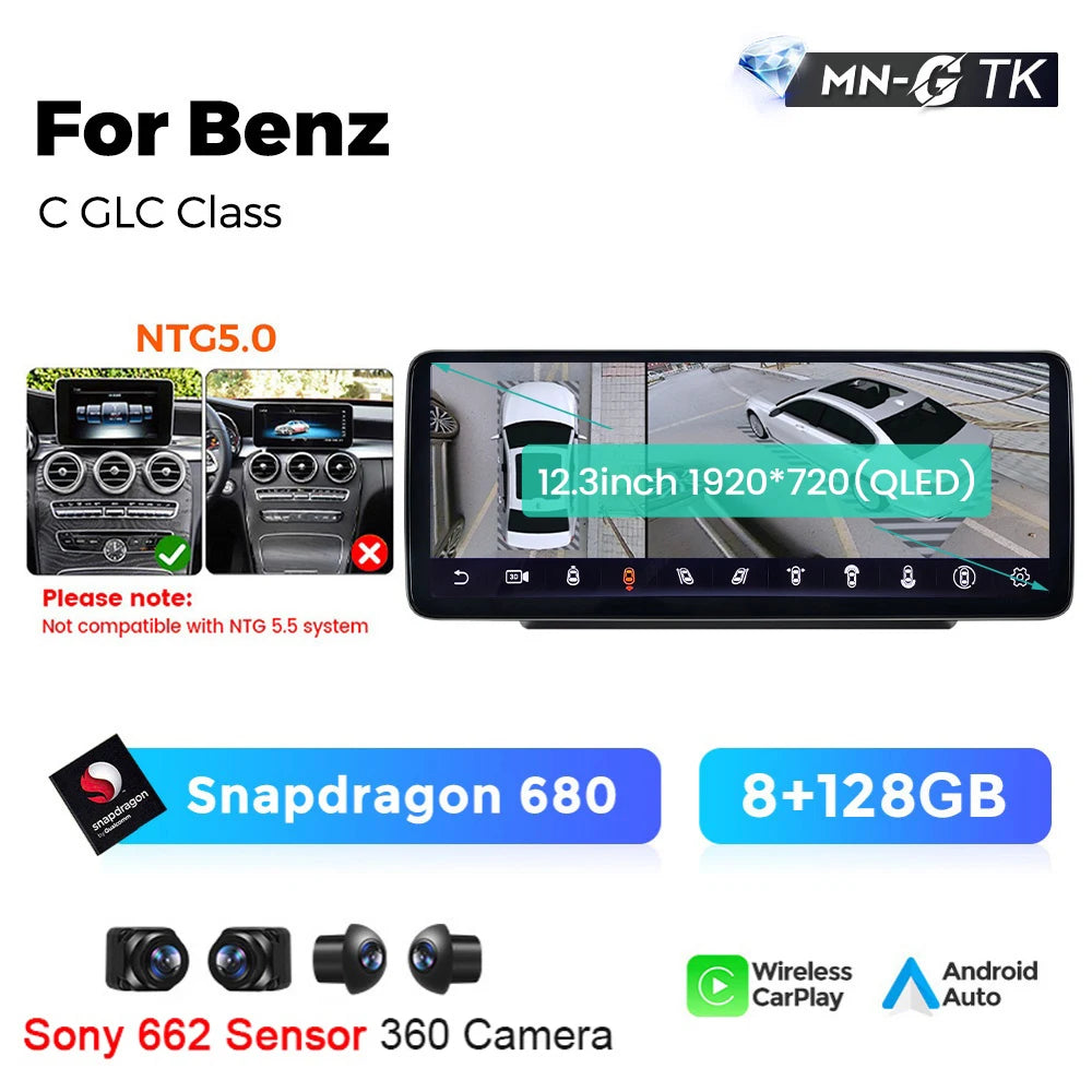 MEKEDE 10.25/12.3” QLED Snapdragon 4G Wireless CarPlay Auto per Mercedes Benz Classe C W205 S205 2014-2018 Lettore multimediale per auto