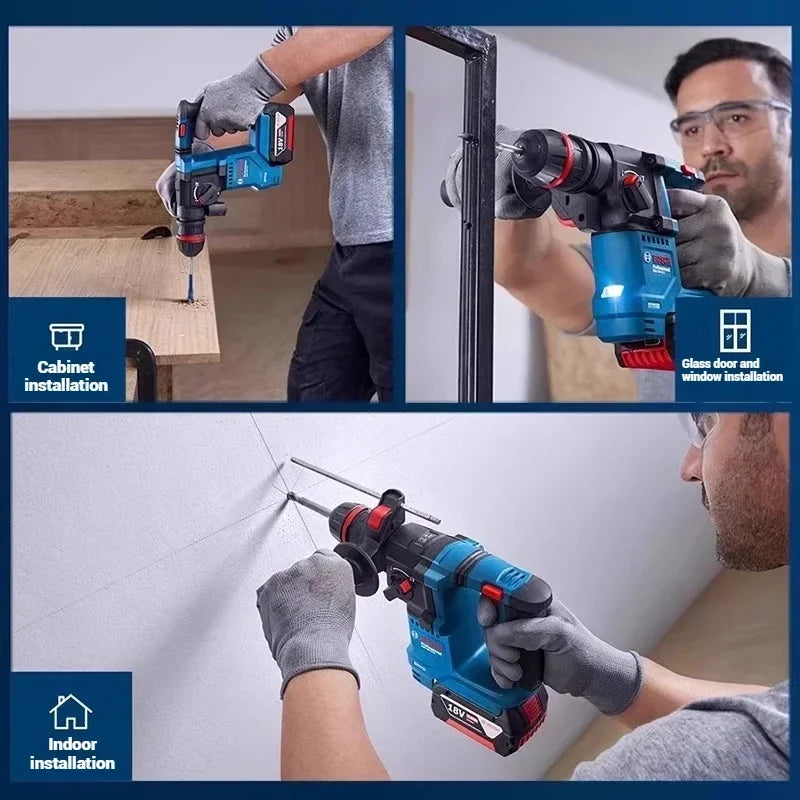 Trapano a percussione portatile Bosch GBH 18V-18 / 18X 18V con design ergonomico per montaggio a parete e operazioni di manutenzione edile