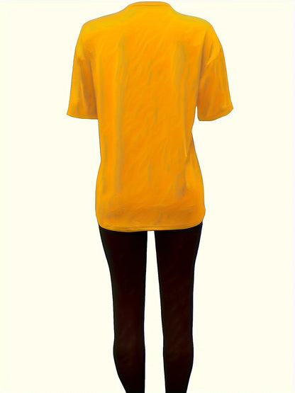 Completo sportivo da donna, taglie forti, con stampa astratta, maglietta a maniche lunghe e pantaloni comodi ed elasticizzati, ideale per l'attività fisica.