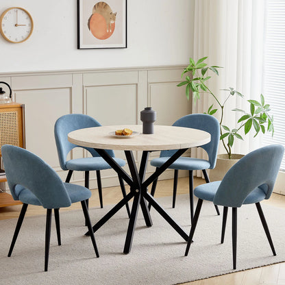 Tavolo da pranzo rotondo in stile nordico EGOONM, 100 cm, piano in MDF, gambe in metallo nero, ideale per sala da pranzo, cucina e arredamento della casa.