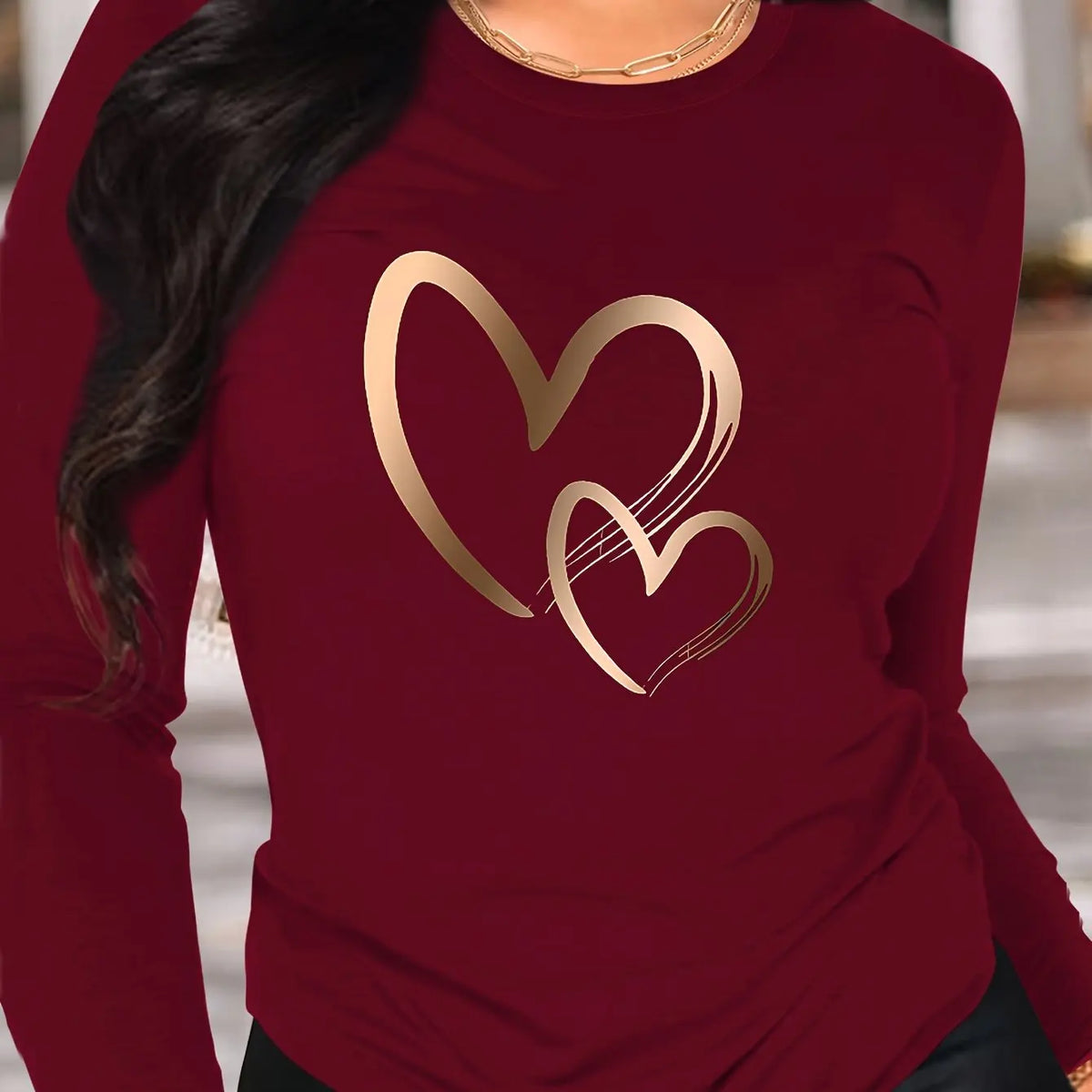 Abbigliamento primaverile e autunnale da donna in cotone 100 T-shirt stampata con cuore colorato Manica lunga Girocollo Top casual
