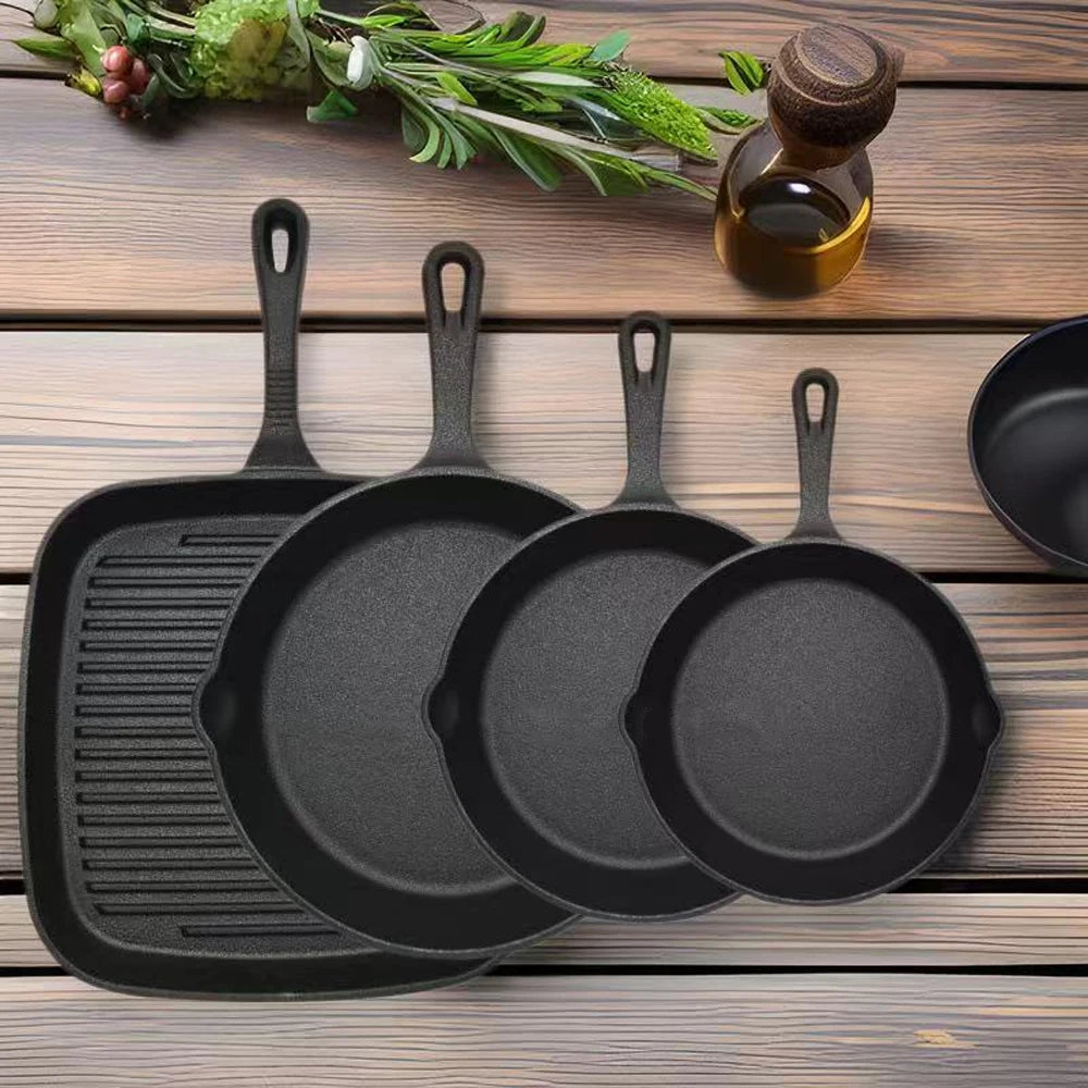 Set di 4 Padelle in Ghisa Antiaderenti Pretrattate per Cucinare e Friggere