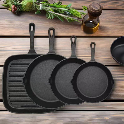 Set di 4 Padelle in Ghisa Antiaderenti Pretrattate per Cucinare e Friggere