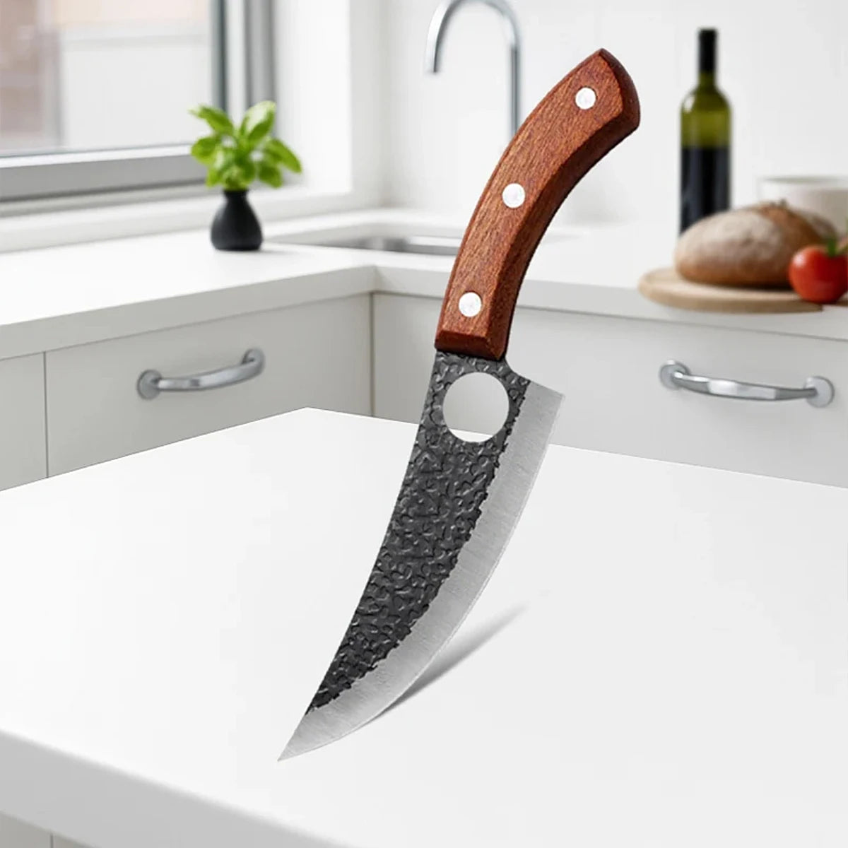 Coltello da Macellaio Professionale Forgiato a Mano con Manico in Legno, Coltello da Disosso in Acciaio Inossidabile, Coltello da Cucina Full Tang