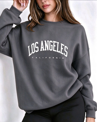 Felpa da donna con scollo rotondo, stampa con scritta LOS ANGELES, maniche lunghe, modello casual, ideale per un look streetwear, perfetta per l'autunno e l'inverno, felpa ampia.