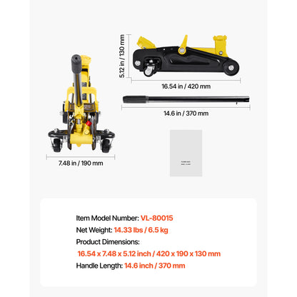 SucceBuy Cric Idraulico a Basso Profilo 1.5/2T in Acciaio con Supporti, Sollevatore Idraulico per Auto e SUV Compatti