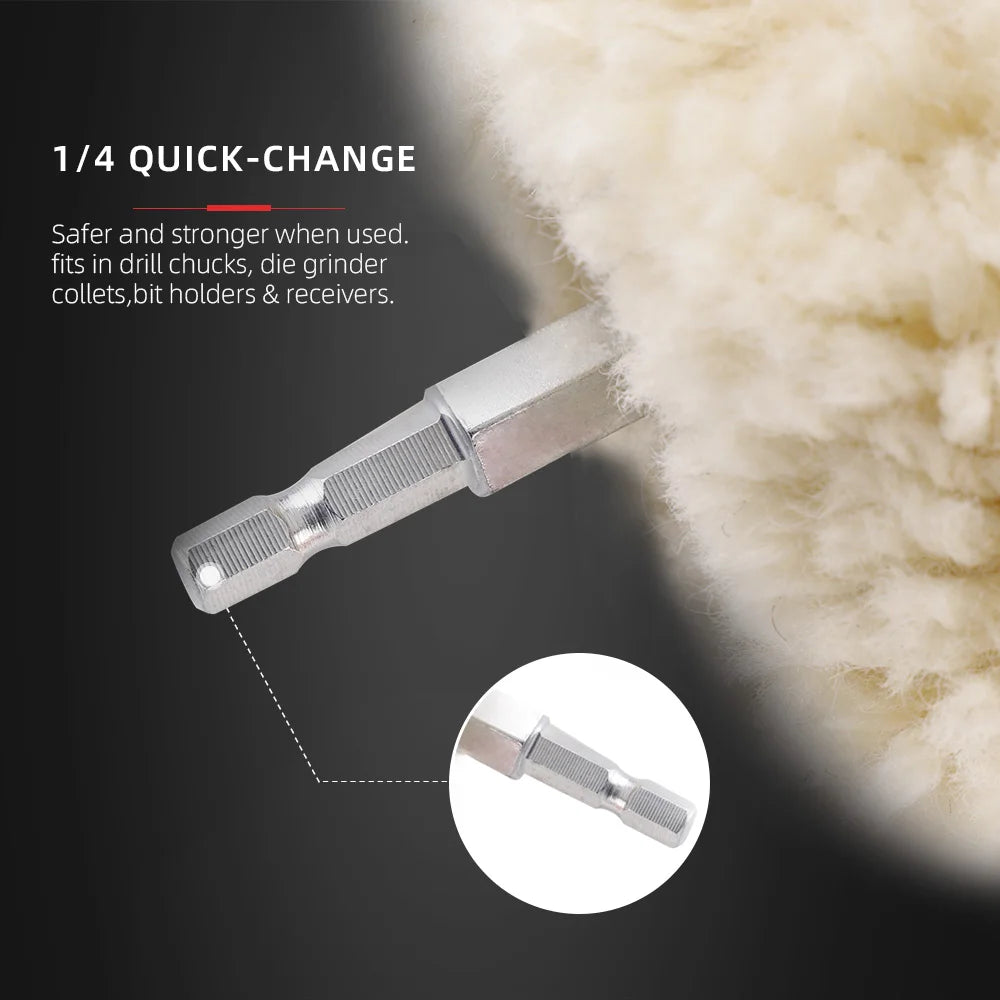 SPTA 1PC Sfera Lucidante in Lana Naturale da 4 Pollici (100mm) con Gambo Esagonale per Trapano Elettrico, Lucidatrice, Taglio, Riparazione Carrozzeria, Tampone Lucidante
