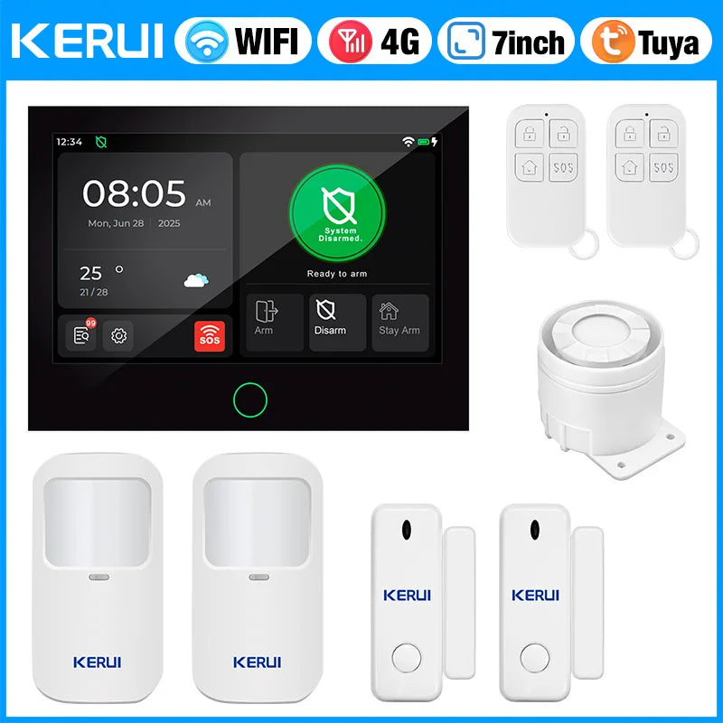 Consegna veloce KERUI Tuya WiFi + 4G Set di sistemi di allarme domestico con touch screen da 7 pollici dal magazzino ES Protezione di sicurezza dell'allarme G70