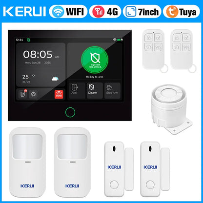 Consegna veloce KERUI Tuya WiFi + 4G Set di sistemi di allarme domestico con touch screen da 7 pollici dal magazzino ES Protezione di sicurezza dell'allarme G70