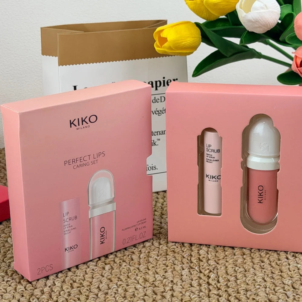 Set Duo per la Cura delle Labbra KIKO: Scrub Esfoliante e Lucidalabbra Volumizzante in Crema, Idratante, Riduce le Rughe Sottili delle Labbra, Labbra Secche e Screpolate, Confezione Regalo