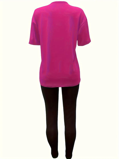 Completo sportivo da donna, taglie forti, con stampa astratta, maglietta a maniche lunghe e pantaloni comodi ed elasticizzati, ideale per l'attività fisica.