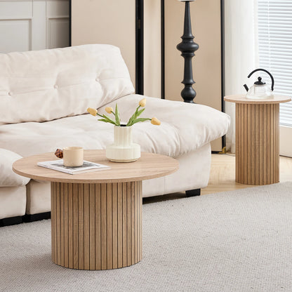 Set di 2 tavolini rotondi in legno in stile nordico, tavolino da caffè impilabile in legno, per mobili da soggiorno/camera da letto