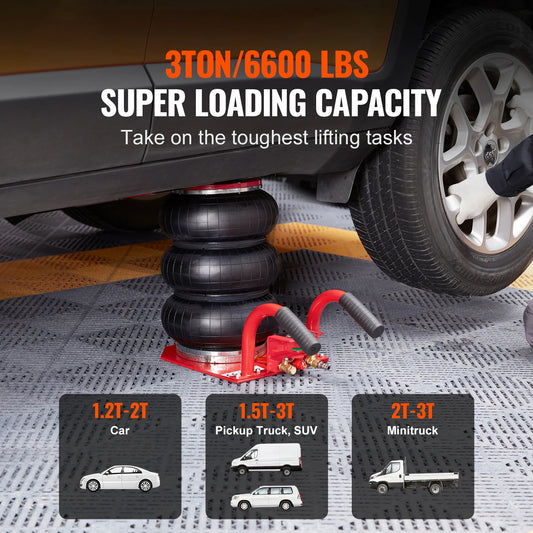 SucceBuy Martinetto pneumatico a tripla borsa, capacità di 3 tonnellate/6600 libbre, jack per auto pneumatici portatili, resistenti e sollevataggio rapido per la riparazione di auto da garage