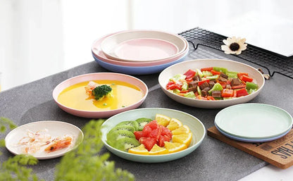 Set di 5 piatti colorati in paglia di grano, piatto per verdure, piatto per frutta, piatto da insalata in stile nordico, stoviglie, piatto in plastica per uso domestico
