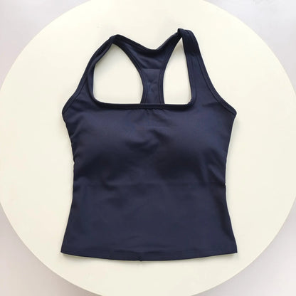 Reggiseno sportivo da donna con scollo quadrato e schiena incrociata, con imbottiture fisse antiurto per yoga, pilates, corsa e palestra