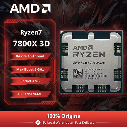 Processore Gaming AMD Ryzen 7 7800X3D, 8-Core 96MB 3D V-Cache, Socket AM5, 5.0GHz, Ventola Non Inclusa